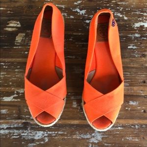 Tory Burch Orange Crisscross Wedge Espadrille